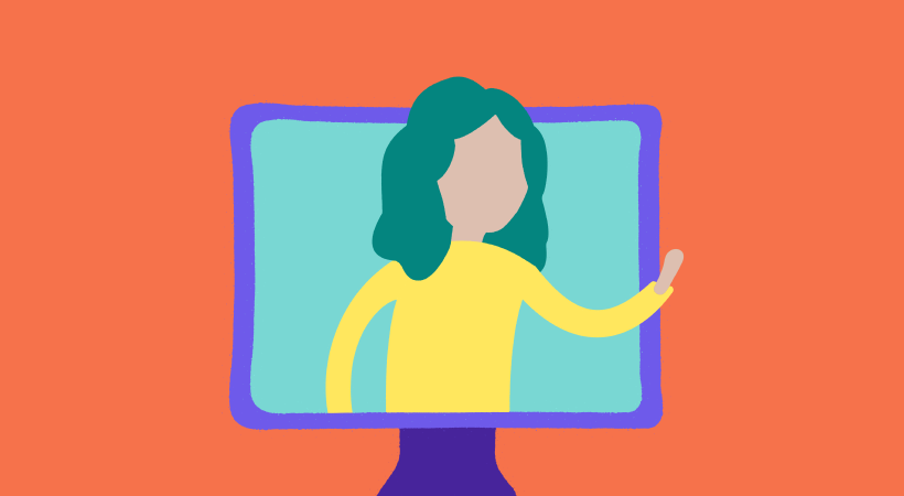 Illustration of a woman coming through a screen - How to Stand Out Behind the Screen a Guide for Remote Candidates