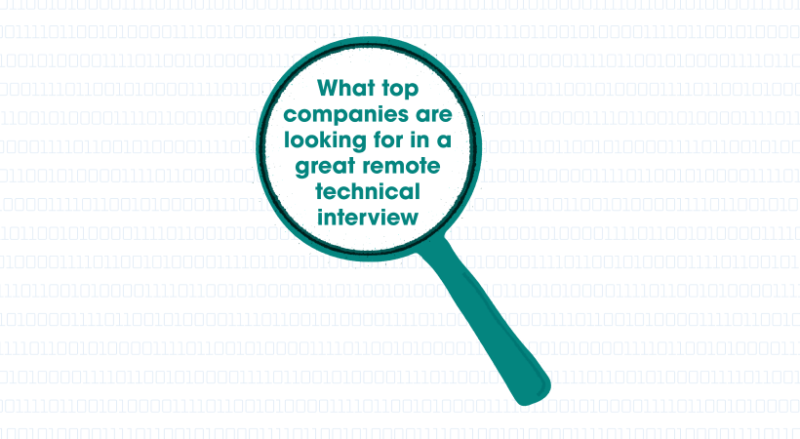 Magnifying glass showing the words What Top Companies Are Looking For in a Great Remote Technical Interview